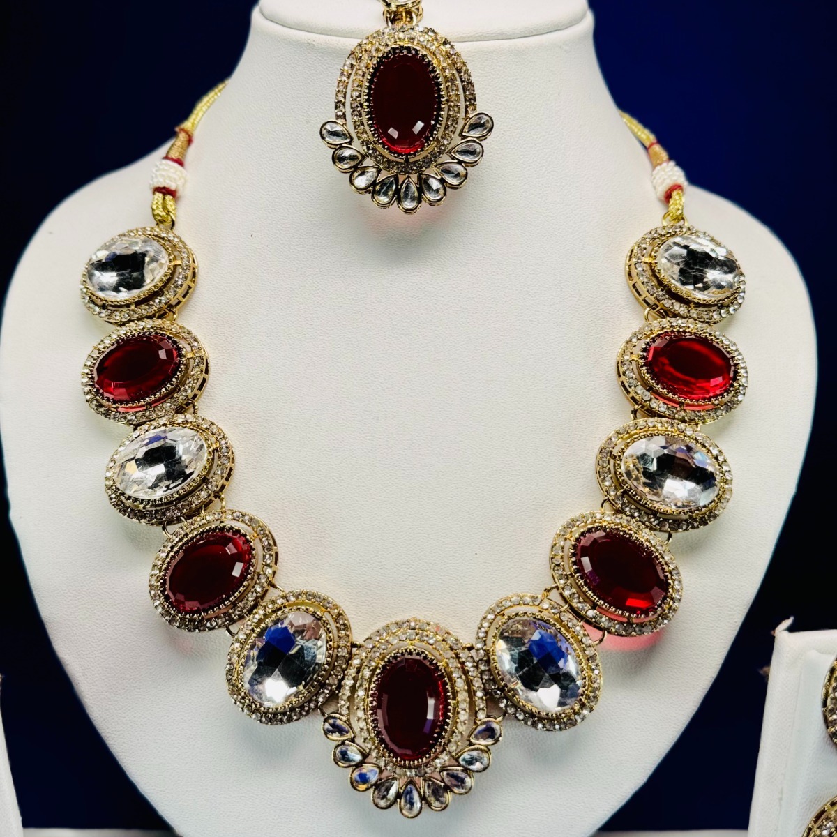 Kundan Mehendi Polish Full Stone Necklace set