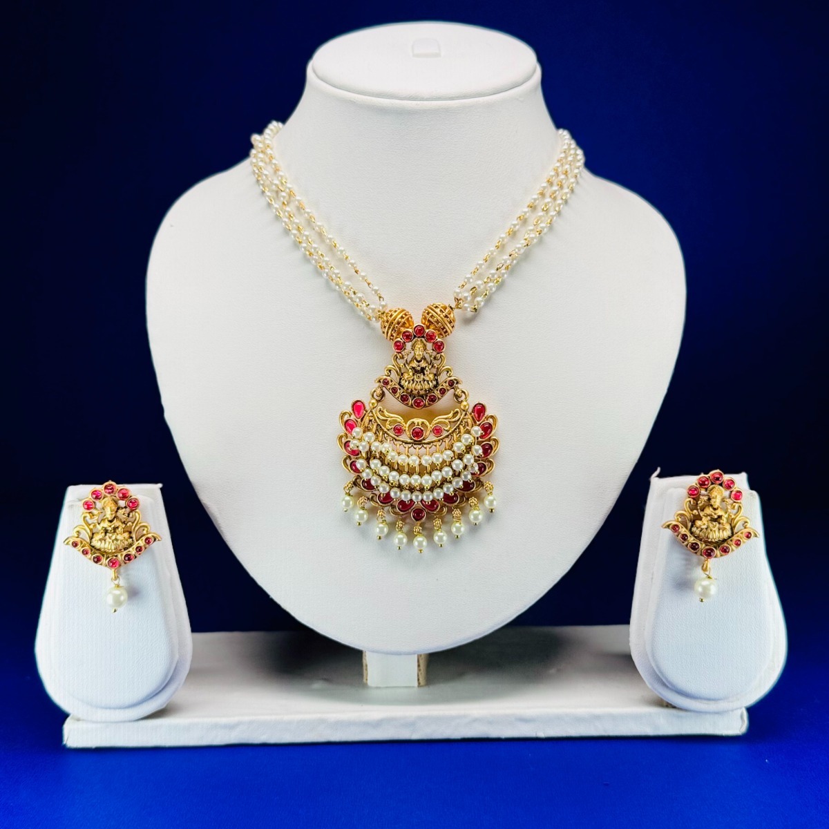 Designer Matte gold Polish God Laxmi Temple  set