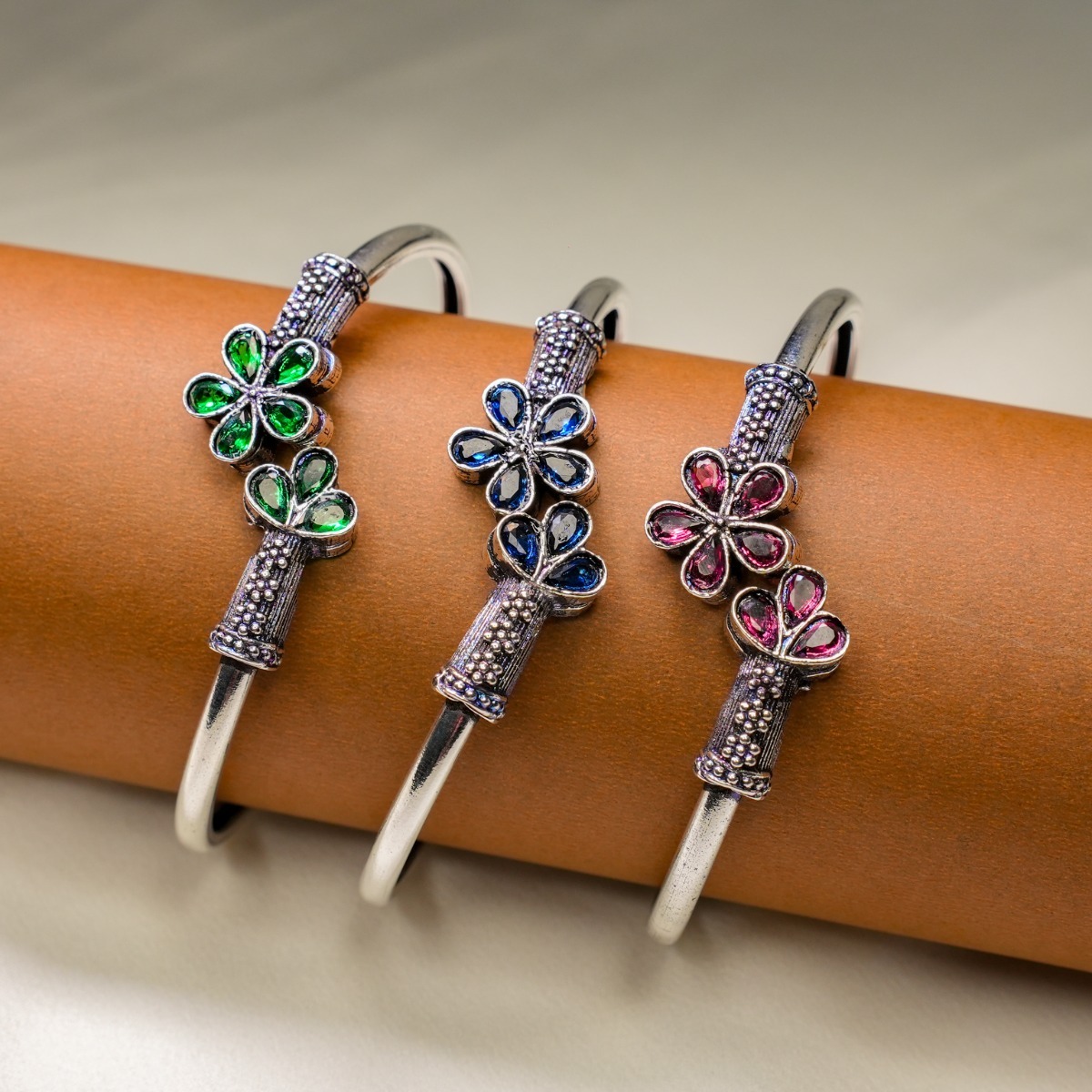  Oxidized Silver Full Stone Kada